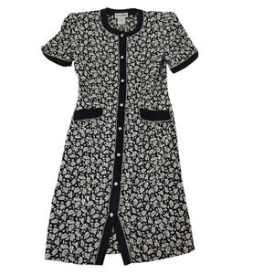Vtg Petite‎ For Maggie sheath Dress size 6 Floral print Pearl Button Front Y2k